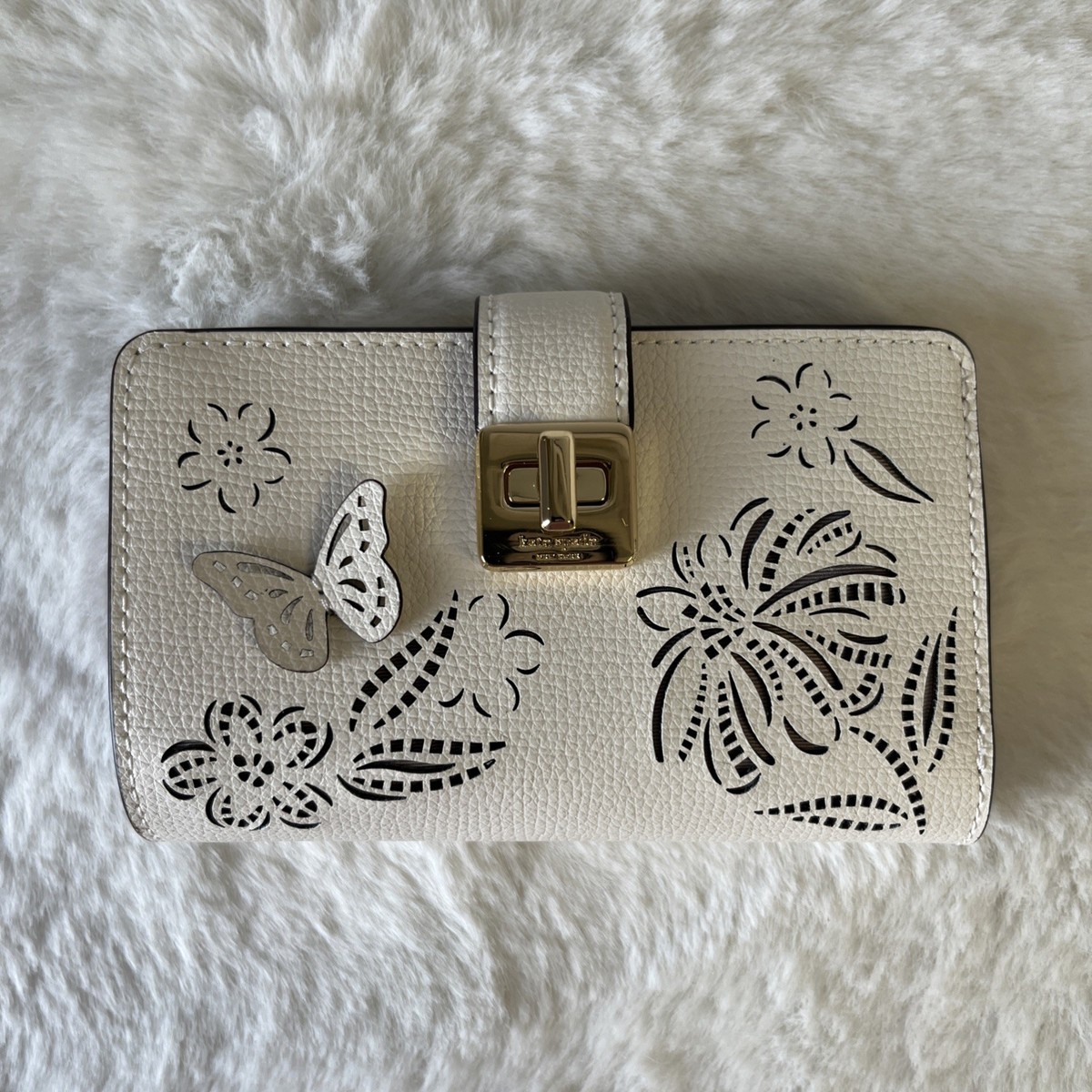 Kate Spade Phoebe Perforated Turnlock Medium Wallet Meringue