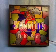 Beautiful Vintage Schmidt's Light Beer Faux Stained Glass Sign Philadelphia PA.