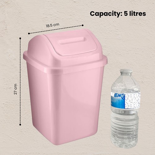 5L Bathroom Bin Swing Top Dust Bin Plastic Waste Paper Basket Office Kitchen New - Picture 6 of 21