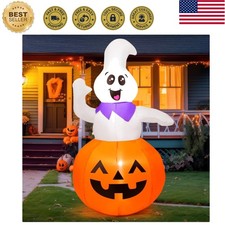 5 FT Halloween Inflatable Cute Pumpkin Ghost Outdoor Decorations Blow Up Yard...