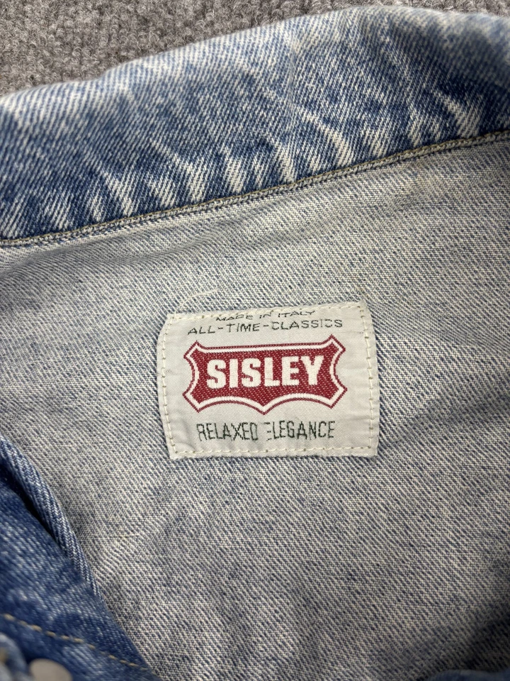 Chaqueta vaquera vintage Sisley para mujer pequeña azul recortada camionero Italia relajada años 90 Foto 2 de 4