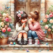 Girl Paint by Numbers Kit for Adults,Cute Bestie and Flower Unframed Watercolor