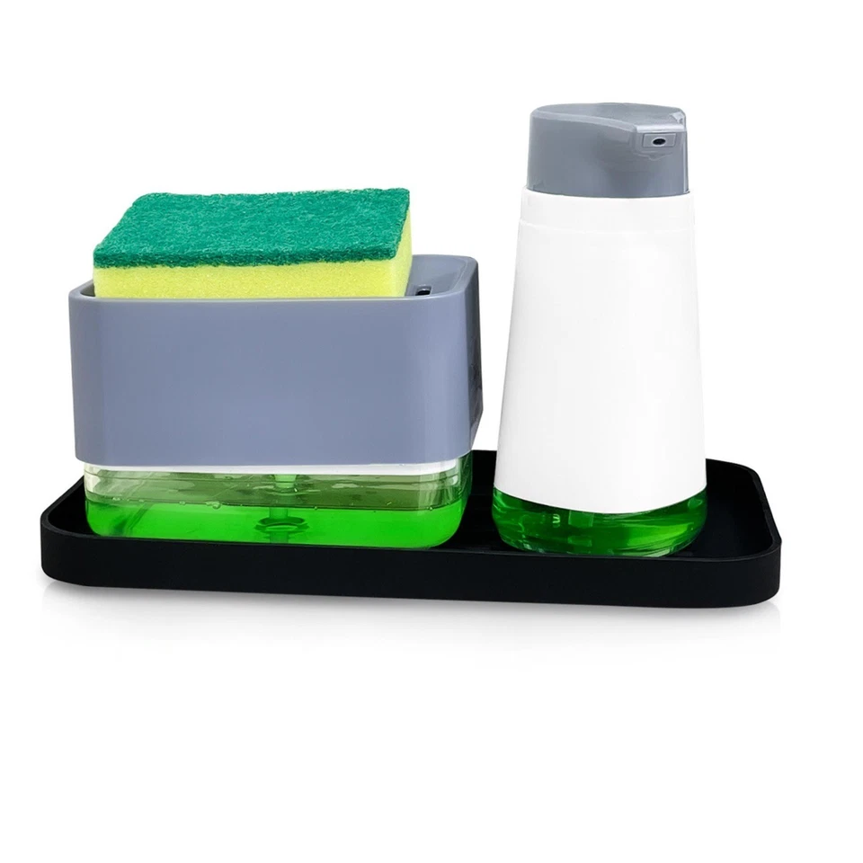 Dispensador de javon con esponja y base organizador de cocina set fregar platos Foto 2 de 4
