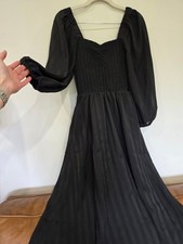 NWT Madewell Black Smocked Bodice Midi Dress with Puff Sleeves