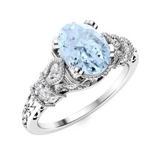 Natural Aquamarine Solitaire with Accents Ring Jewelry 925 Sterling Silver