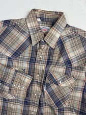 Levis Men Xl Vintage Western Long Sleeve Pearl Snap Brown Plaid Shirt White Tab