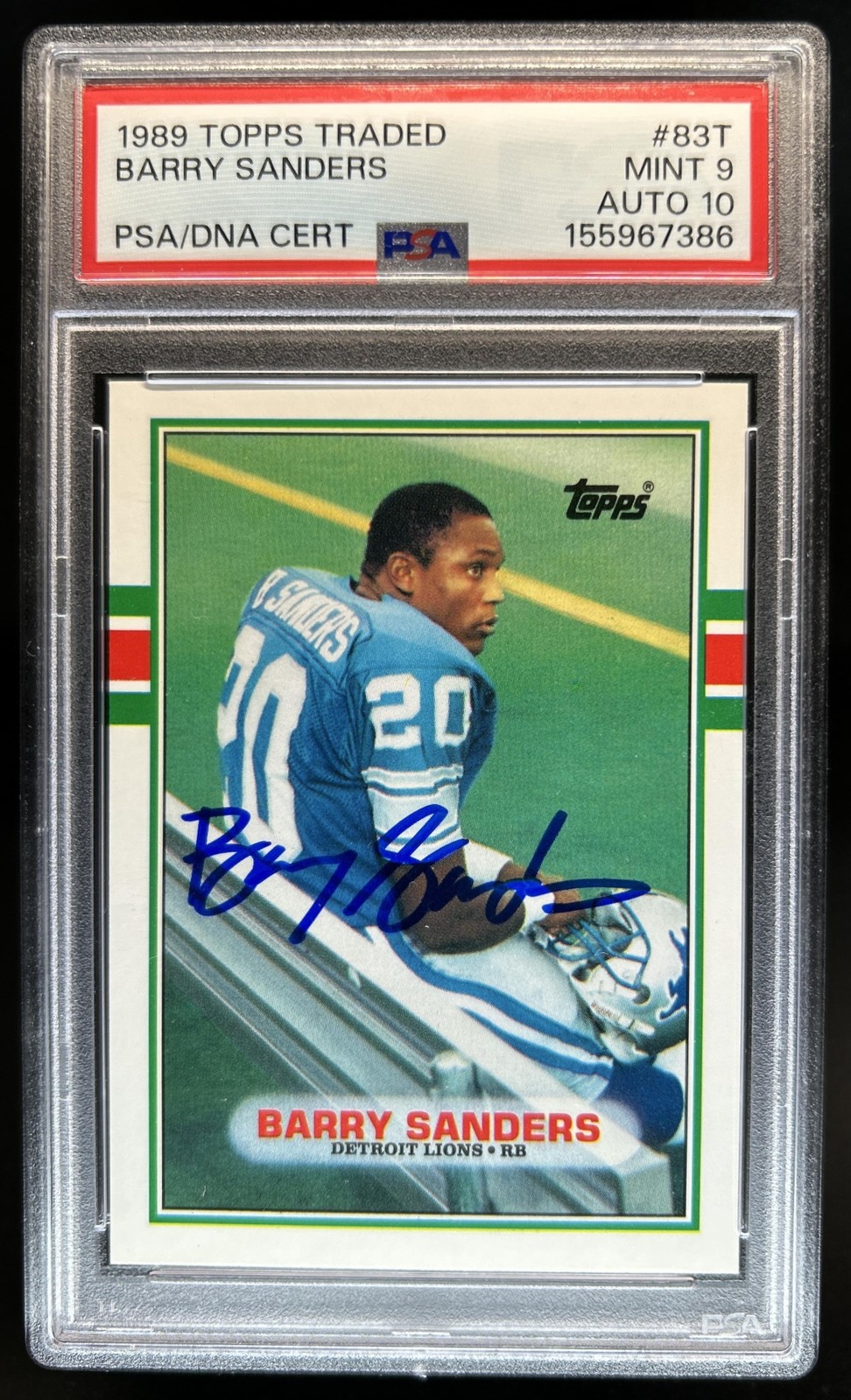 1989 Topps Traded Barry Sanders Auto Autograph Rookie RC #83T Lions PSA 9 10