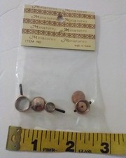 VTG NOS Dollhouse Accessories 3 Pots With Lids Copper Tone