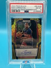 2024 Prizm Black Bub Carrington Rookie Signature Gold Shimmer /10 FOTL PSA 8