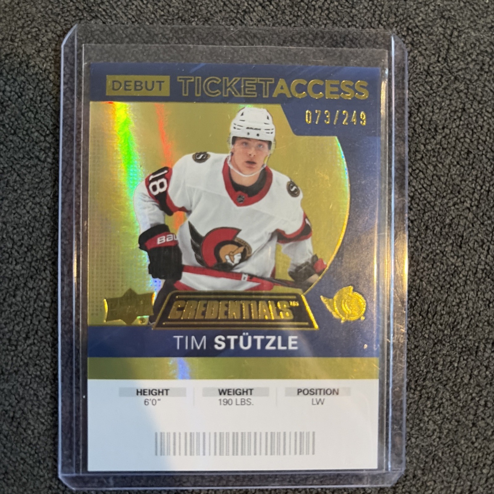 Tim Stutzle 2020-21 Credentials Debut Ticket Access Yellow /249 #145