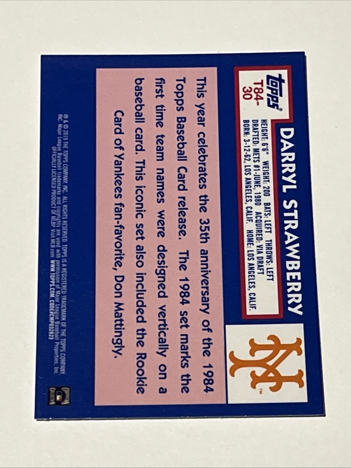 2019 Topps #T84-30 Darryl Strawberry Silver Pack 1984 Topps Chrome Mets - Image 2 of 2