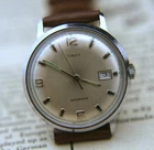 Vintage  1969 Timex Marlin silver dial men's calendar wristwatch, running great!