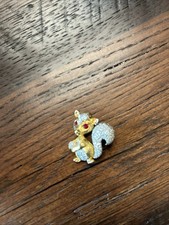 Vintage Squirrel Brooch Pin Red Rhinestone Eyes Faux Pearl Nut Gold Tone
