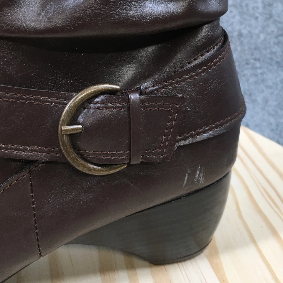 I Love Comfort Womens 10M Brown Ankle Boots Strap Buckle Side Zip Low Heel - Image 3 of 4