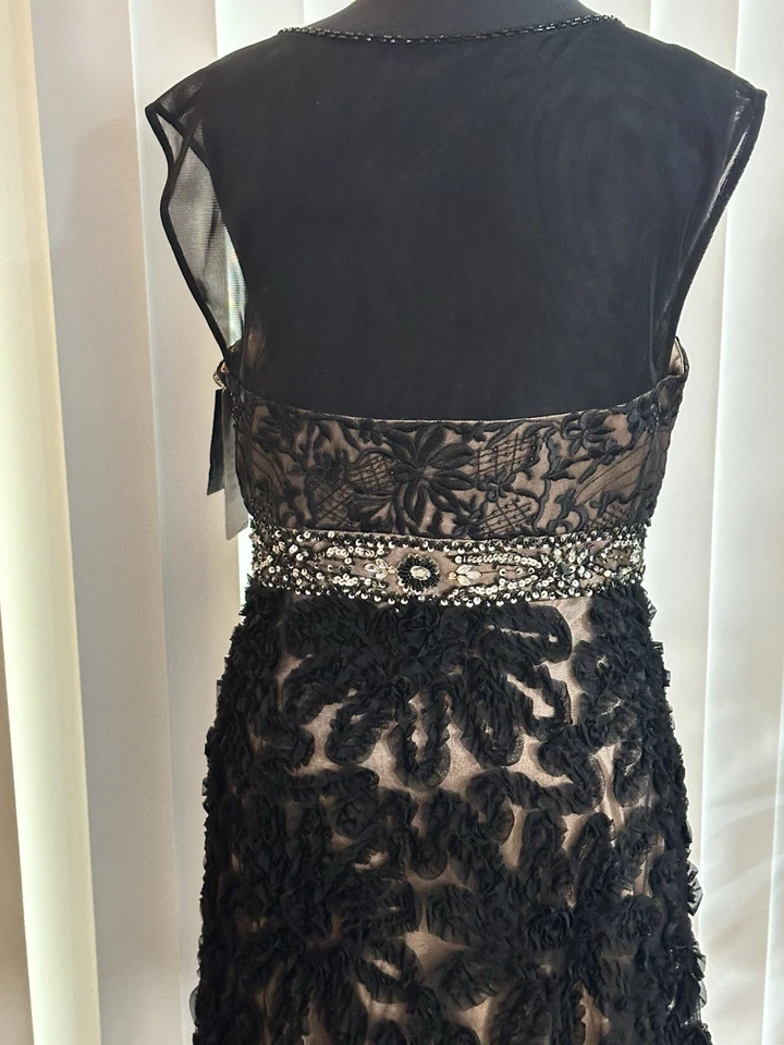 NUEVO CON ETIQUETAS Sue Wong N1301 Cóctel Baile de graduación Noche Roseta Vestido Corto NEGRO/DESNUDO! 10 Foto 3 de 4