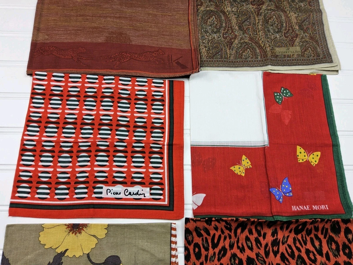 Handkerchief Lot Of 6 Pocket Square Bandana Pierre Cardin Hanae Mori Aujard