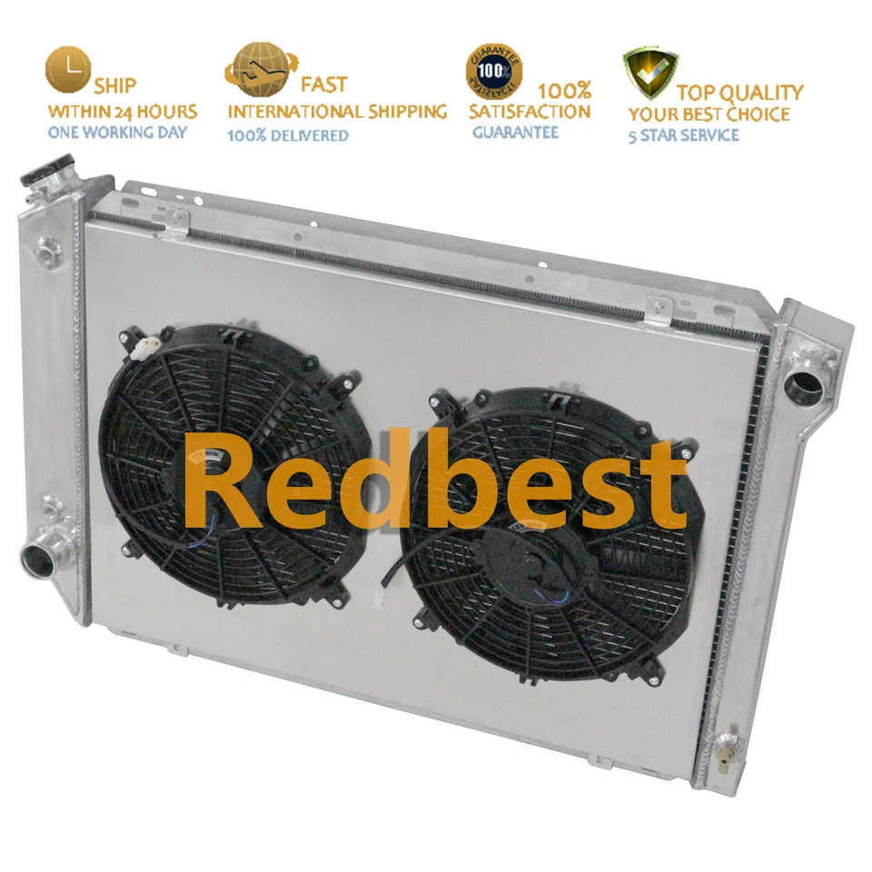 Radiador de aluminio de 3 filas + cubierta + ventilador para Ford F-250 F-350 1980 1981 1982 6,6 L V8 Foto 3 de 4