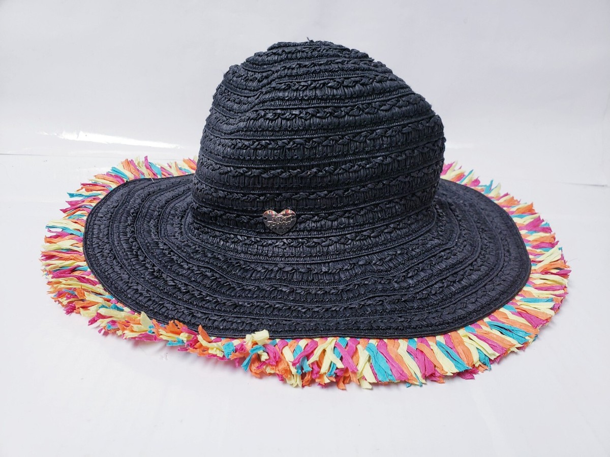 Betsey Johnson Sun Hat One Size Paper Yarn Floppy Brimmed 