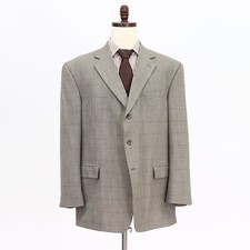 Joseph  Feiss 48R Beige Sport Coat Blazer Jacket Check 3B Wool