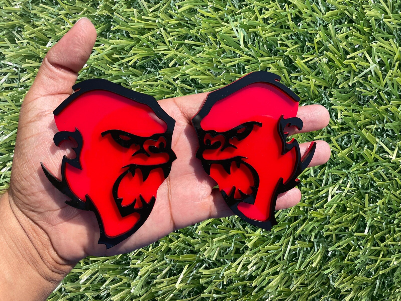 Gorilla Emblem Badges Custom Red & Black set of 2 Emblems Made In USA