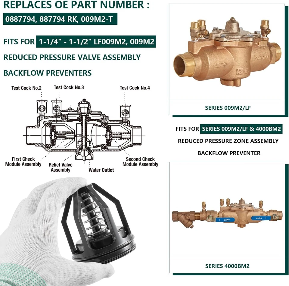 for Watts 0887794 009M2 1-1/4" - 1-1/2" Reduced Pressure Zone Total Repair Kit - Image 4 of 4