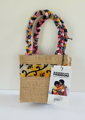 New Mini Tiny Jute Fabric Multicolor Multi Purpose Women's Girls Handbag 5-3/4" - 第 1/7 張圖片