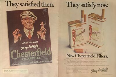 1975 Chesterfield Cigarettes PRINT AD Satisfied Then Satisfy Now Filters  VTG 70s
