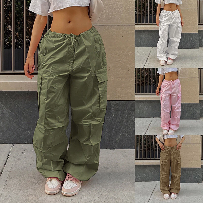 Eguiwyn Pants for Women Women's Wide Leg Pants for Women High Waist Joggers  with Pockets Baggy Sweatpants Drawstring Track Pants Gray L