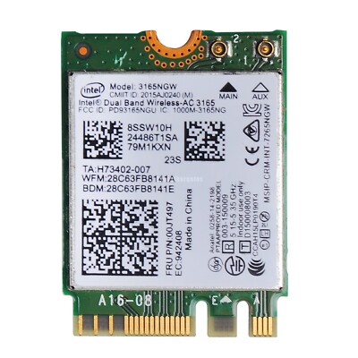Lenovo Intel Dual Band Wireless AC 3165 3165NGW 433Mbps BT 4.0 00JT497 WLAN Card