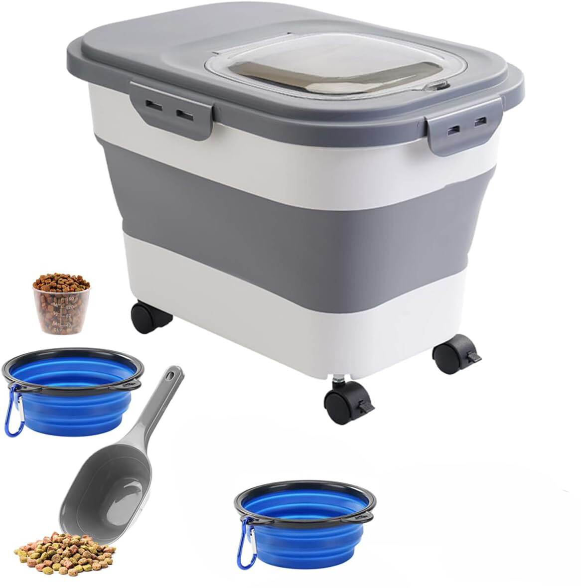 Collapsible Dog Food Storage Container 20 Lbs Pet Cat Pantry w/Casters Organizer