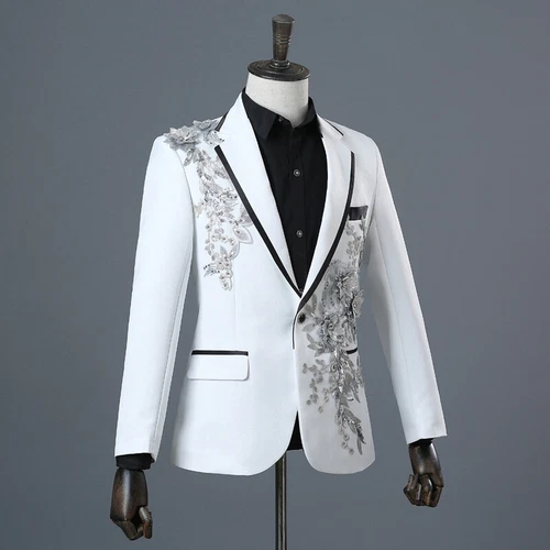 Herren 3D Kristall Strass Blazer Jacke Hochzeit Stickerei Kleid Anzug Mäntel - Bild 16 von 44