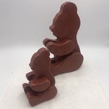 Vintage Wooden Teddy Bears Folk Primitive Rustic Cabin Decor Mom  Cub Brown