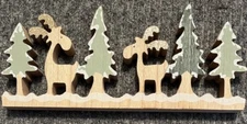 Holiday Mantle Table Décor Tree Deer Scene 11.5x5" Laser Cut 3D Wood Rustic
