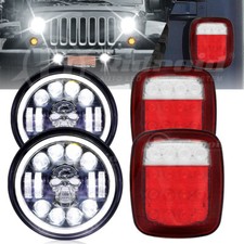 7inch RGB LED Headlight Halo + Tail Brake Lights For Jeep Wrangler TJ 1996-2006