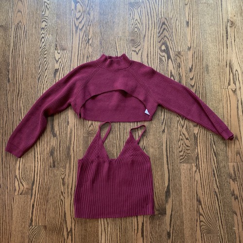Set 2 Anthropologie Turtleneck Cut-out Shrug Tank Burgundy Womens Size L - 第 6/12 張圖片