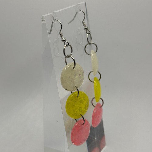 shard Glitter earrings disc made from Resin , Kitsch Fun 9 cm Long pink yellow - Picture 3 of 8