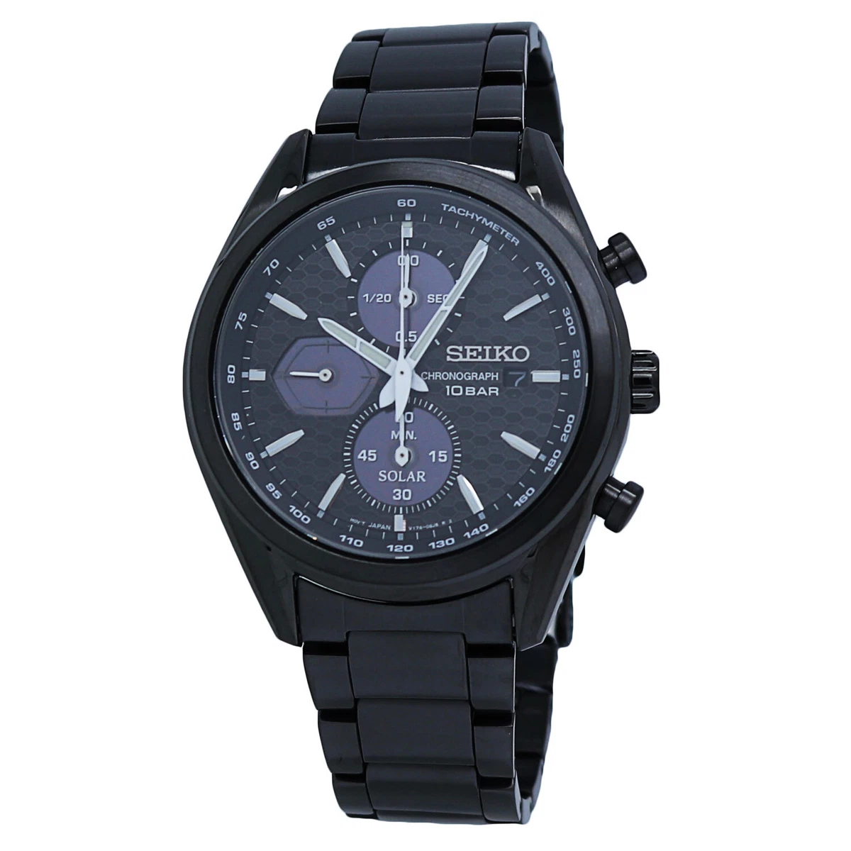 Seiko Solar Black Dial Black IP Stainless Steel Men s Watch SSC773