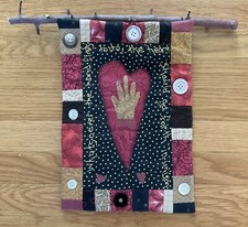 Rustic American Quilt Patchwork Hand Embroidered Mini Wall Hanging Ready To Hang