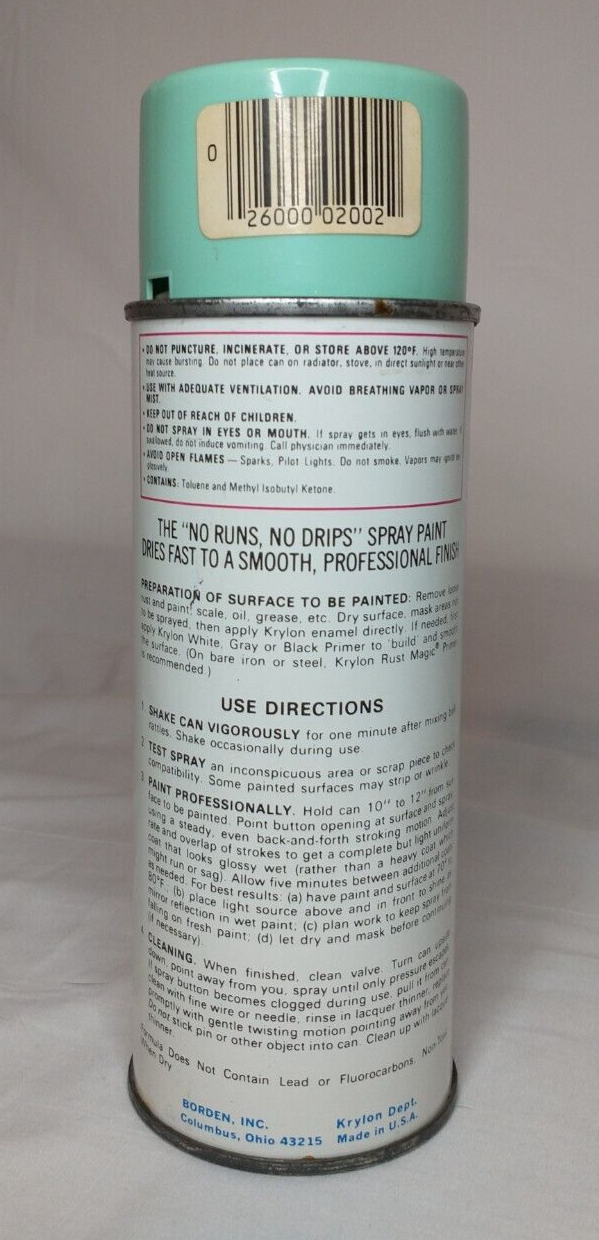 Vintage Krylon 2002 Pastel Aqua Spray Paint 10.7oz ingredients label