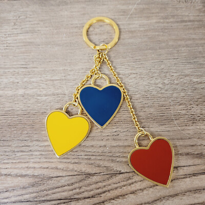 MOSCHINO BAG 3 HEART RED BLUE YELLOW KEY CHAIN FOB MADE IN ITALY