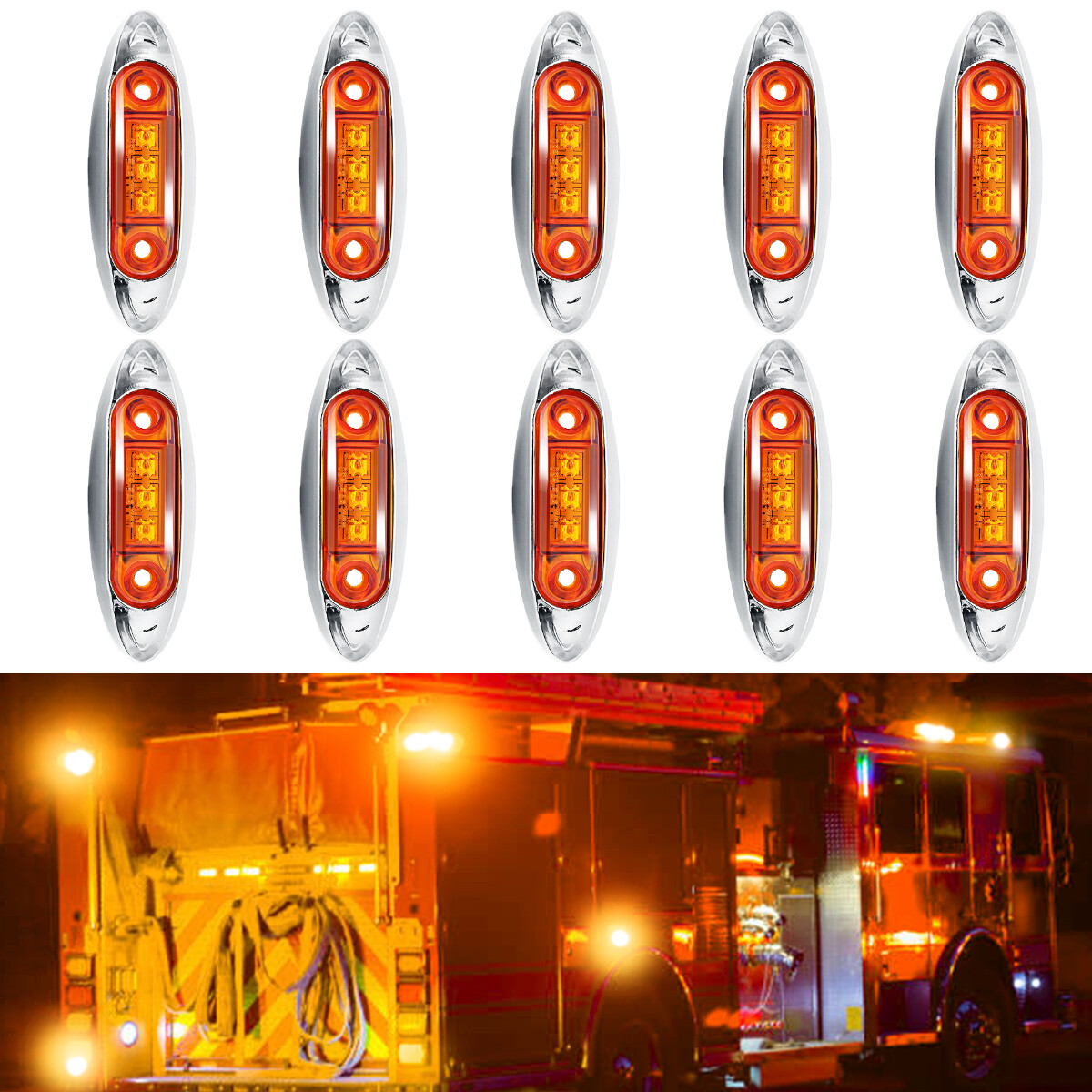 10Pcs Amber Clearance Side LED Marker Light Car For Truck Trailer Pickup 12V 24V