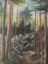 Very Beautiful Painting Realistic Oil Cardboard Xixth to Identify Scene Hst Tree