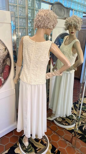 Drop waist Ivory Lace Gown & Boa Scarf Size 10 NWT Elegant Maxi - Picture 5 of 12