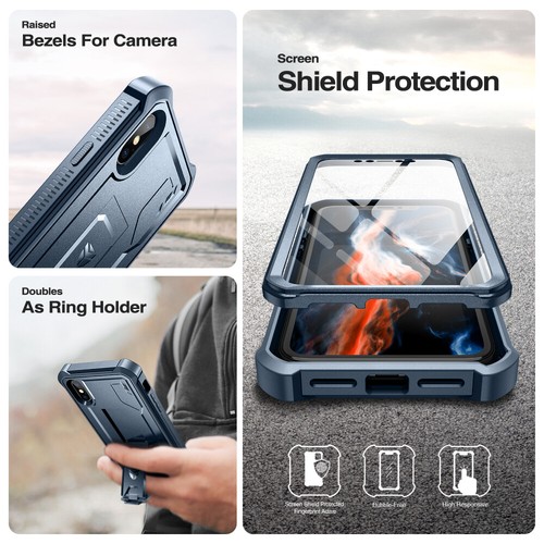 Dexnor Full Body Shockproof Case for iPhone X iPhone XS Built-in Kickstand - Photo 19 sur 34