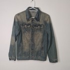 Womens Distressed Jean Jacket Blue Medium Pockets Stonewash
