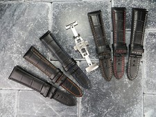 New 21mm Grain Leather Strap Brush Folding Buckle Watch Band Set LONGINES