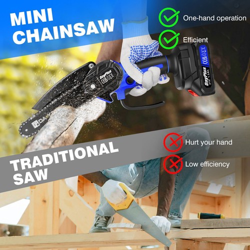 Cordless 4/6"mini Handheld Electric Chainsaw Rechargeable Chain Saw Wood Cutter - Picture 16 of 31