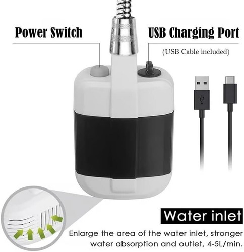 Tragbare USB Wiederaufladbare Outdoor Camping Dusche Pumpe für Strand Garten Haustiere Q8V6 - Bild 4 von 11