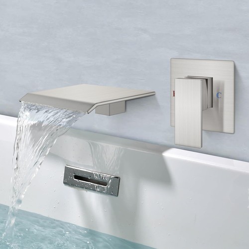 Elegant Brushed Nickel Wall Mount Tub Faucet - Single Handle Design for Easy Use - Picture 3 of 10