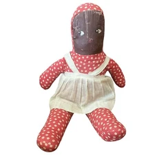 Vintage/Antique Primitive Stuffed Doll Red White Polka Dot 16"